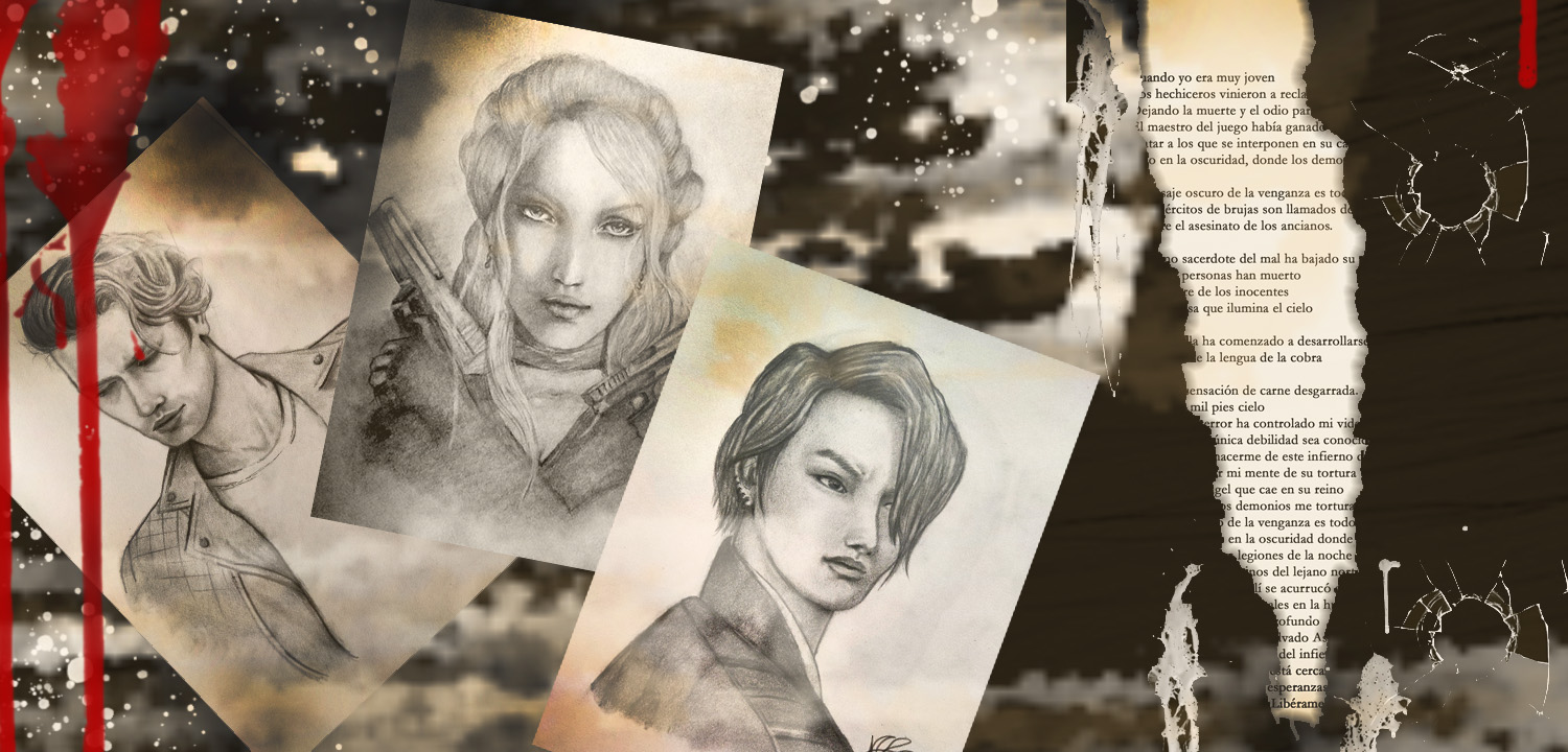 Ilustración de tres de los personajes principales: Alex, Ardala y Etsu